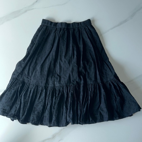 J. Crew Dresses & Skirts - J Crew Skirt Tiered Midi Black Cotton A Line Clip Dot Ruffle Hem NWOT